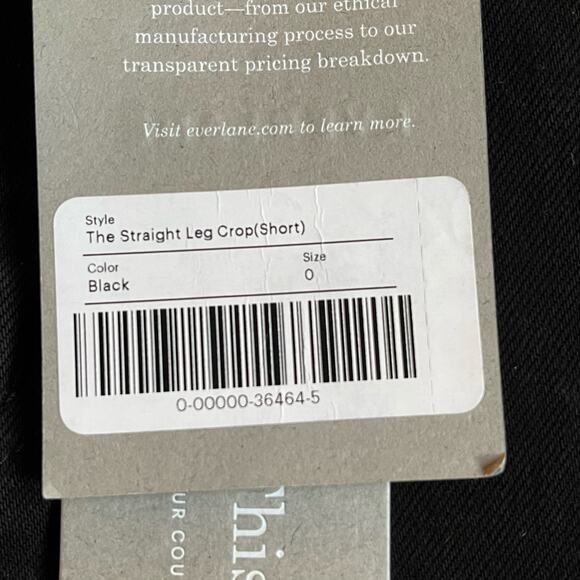 NEW Everlane The Straight Leg Crop Jeans in Black Size 0 - Picture 5 of 7